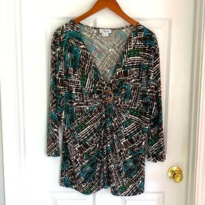EUC Chaus geometric print 3/4 sleeve dressy blouse